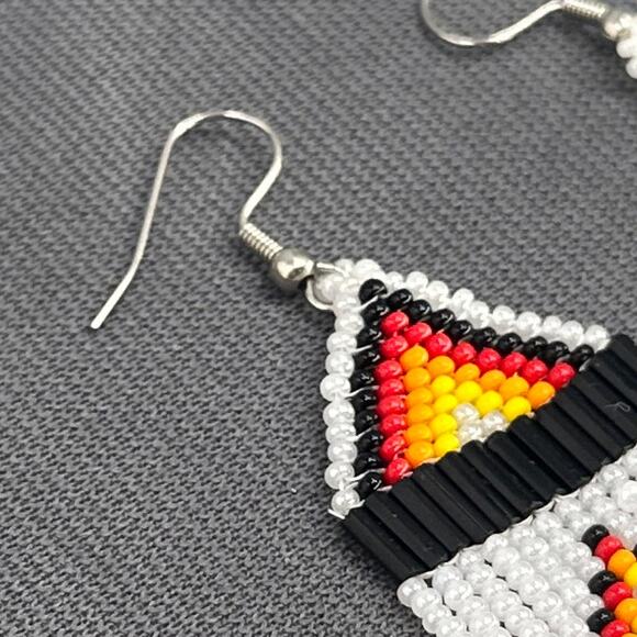Tribal Earrings Seed Bead Handmade Multicolor Native American Boho Dangle 4” USA - Picture 5 of 14